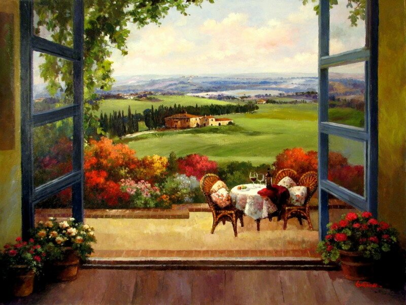 Table on a Terrace — Green, Serene