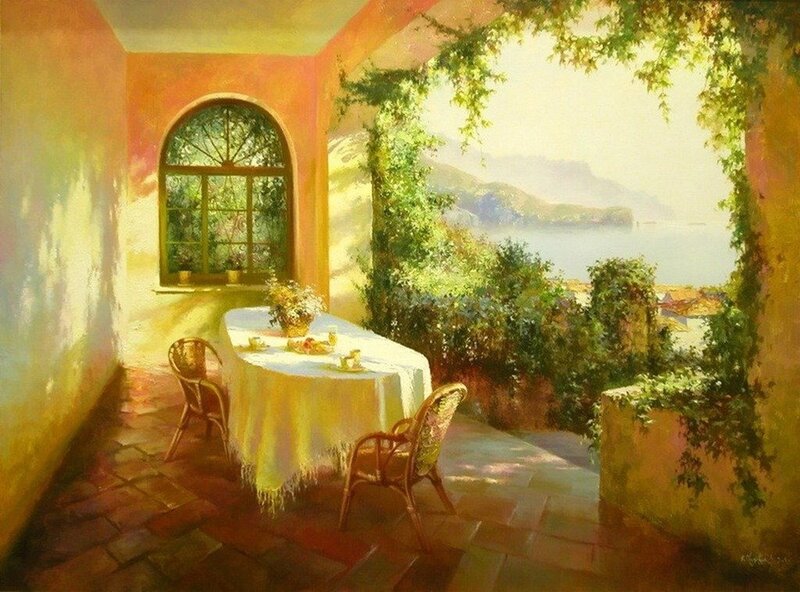 Table on a Terrace — Yellow, Serene
