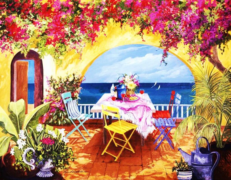 Table on Patio Overlooking Sea