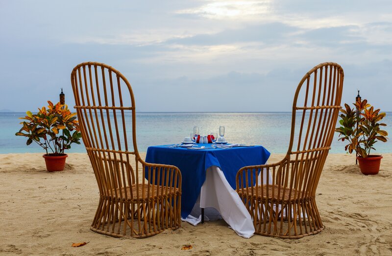 Table Set on Beach — Blue