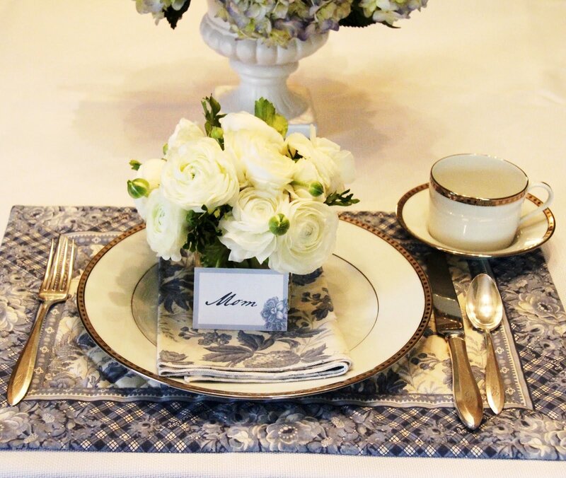 Table Setting with Flowers — Blue