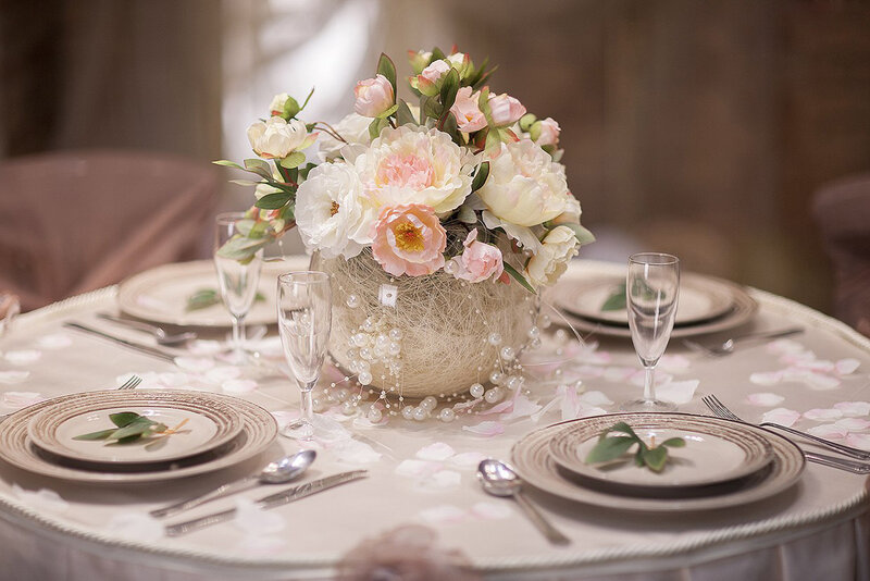 Table Setting with Flowers — White