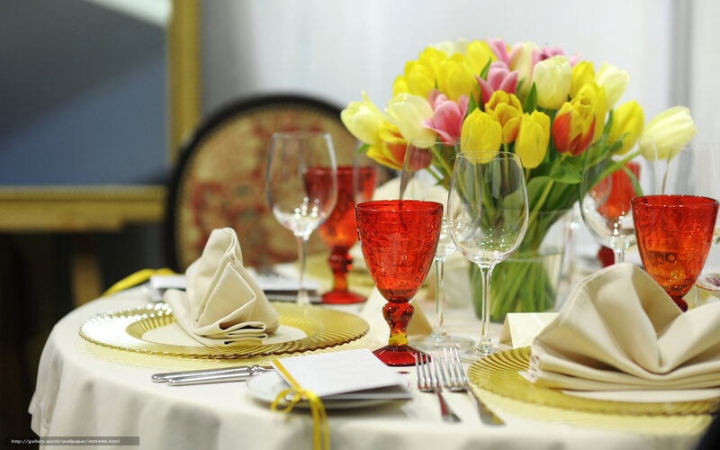 Table Setting with Flowers — Yellow