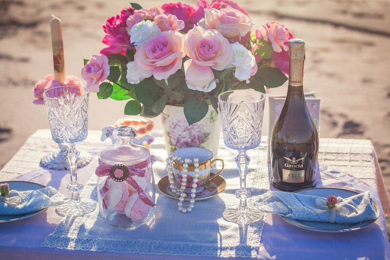 Table Setting with Roses — Pink