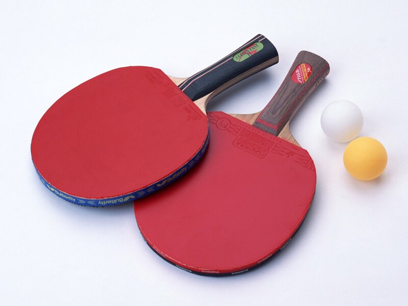 Table tennis paddles and balls