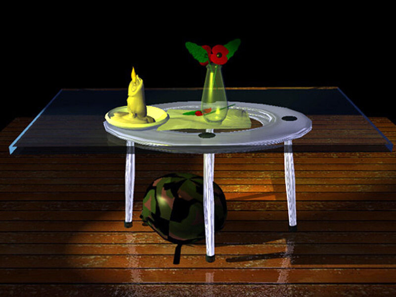 Table with candle and flowers