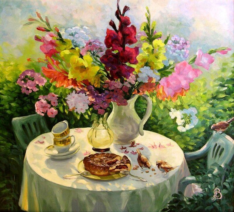 Table with Flowers and Birds