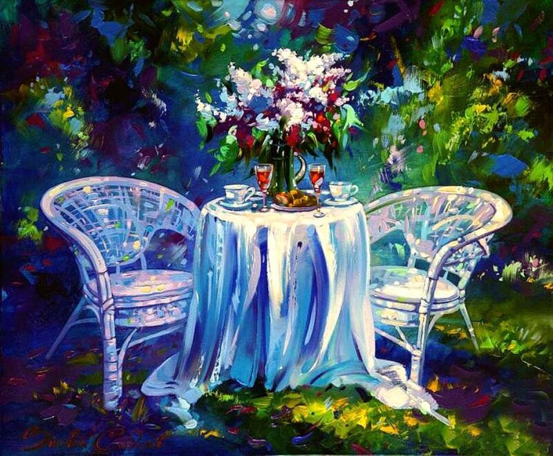 Table with Flowers and Chairs