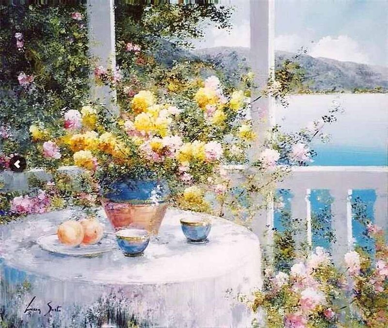 Table with Flowers and Fruit