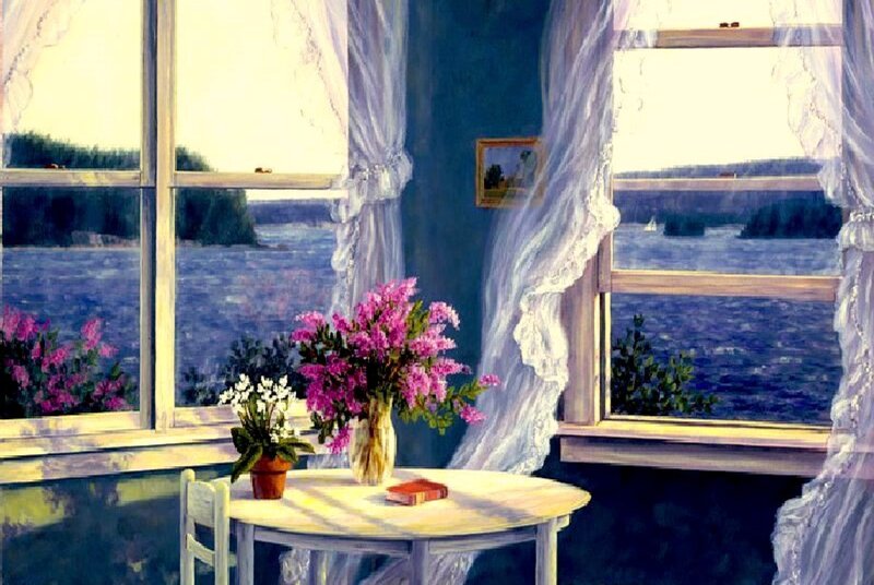 Table with Flowers by Window