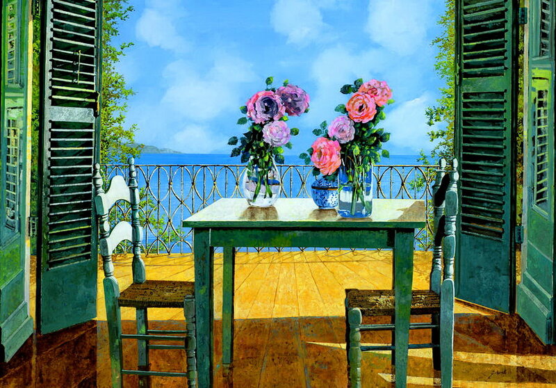 Table with Flowers on Balcony