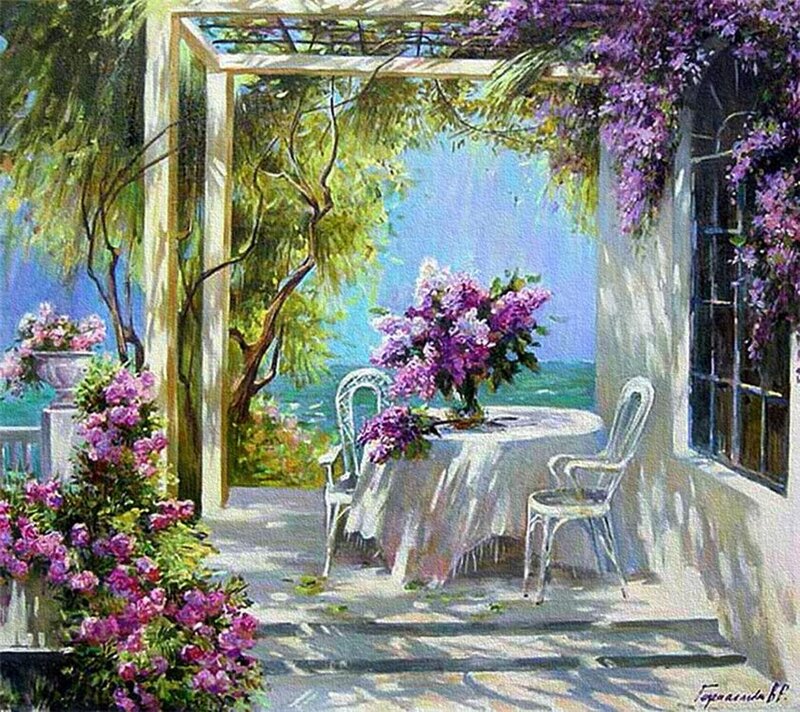 Table with Flowers on Patio