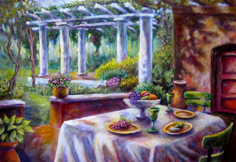 Table with Fruit in Garden