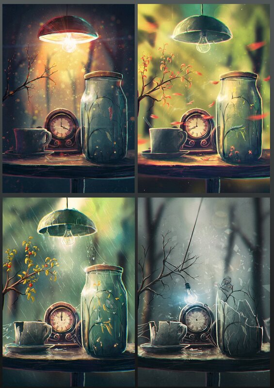 Table with Jar and Clock
