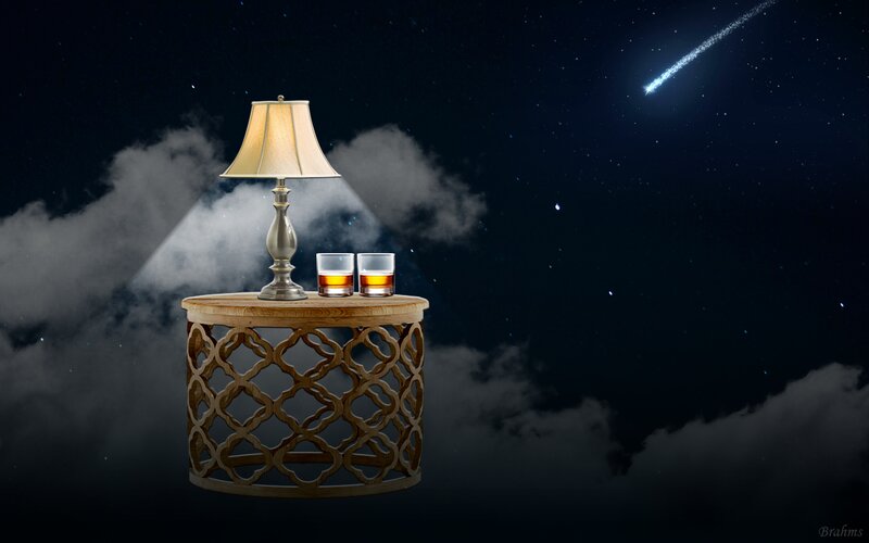 Table with Lamp and Drinks