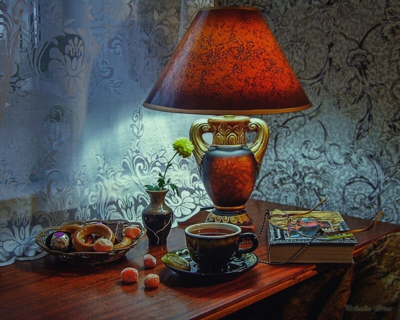 Table with Lamp and Snacks