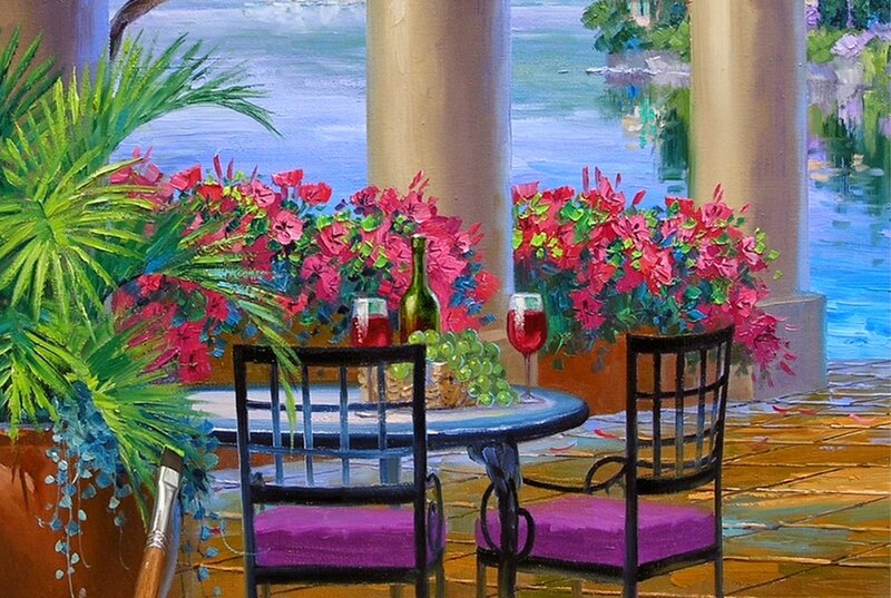 Table with Wine and Flowers