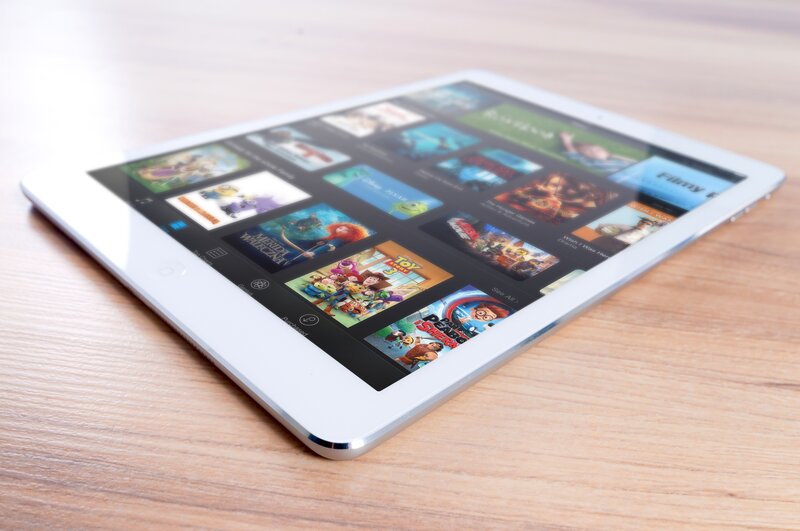 Tablet displaying movie app