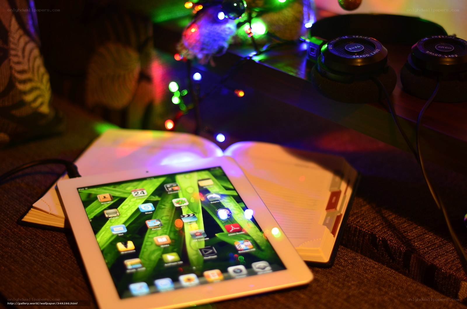 tablet on a notebook with lights