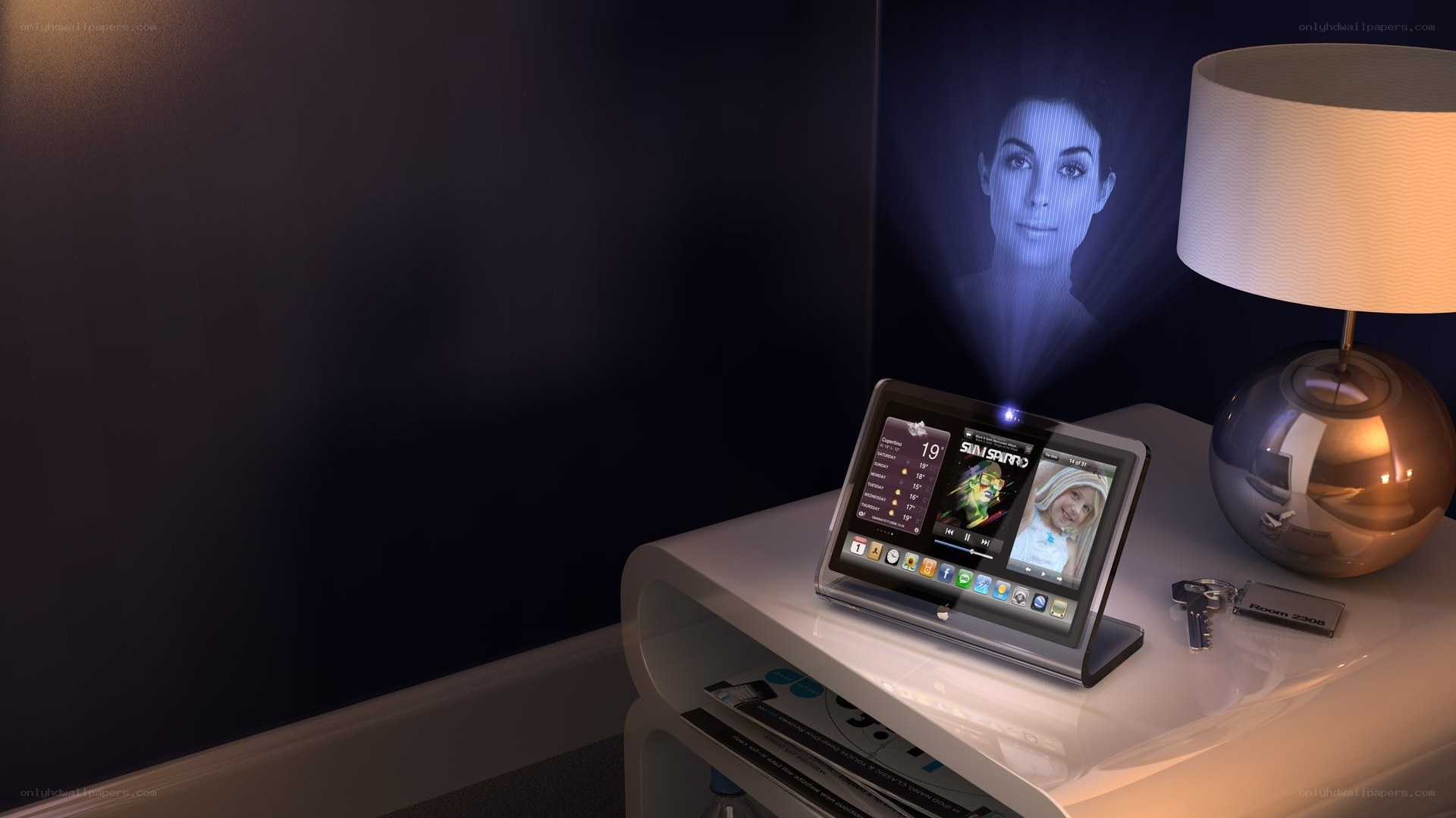Tablet projecting hologram
