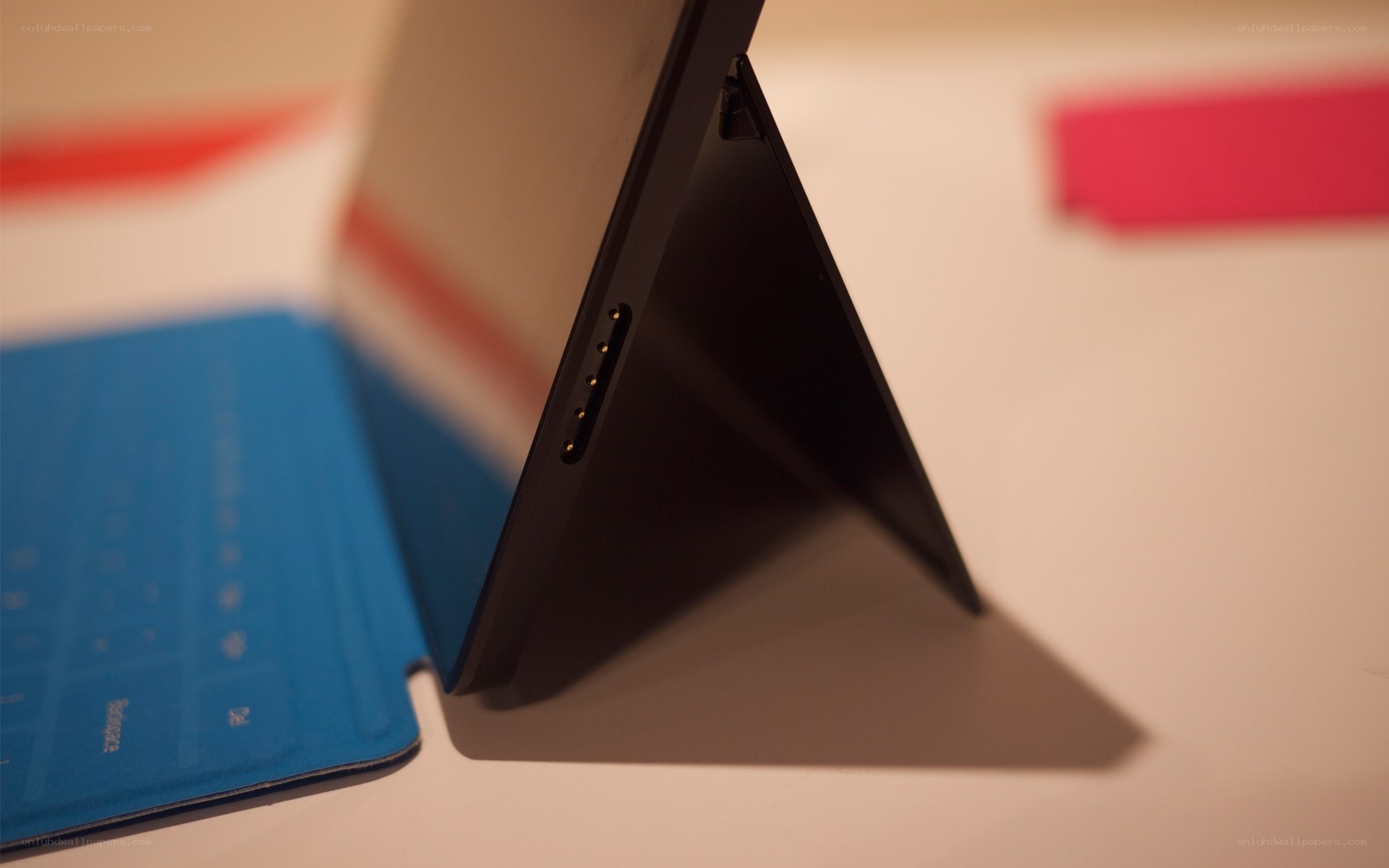 tablet with blue keyboard cover