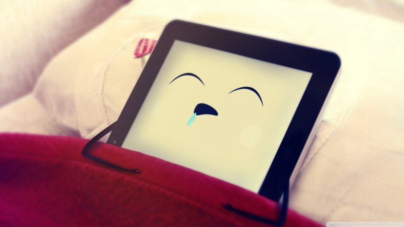 Tablet with Crying Face — Red, Sad