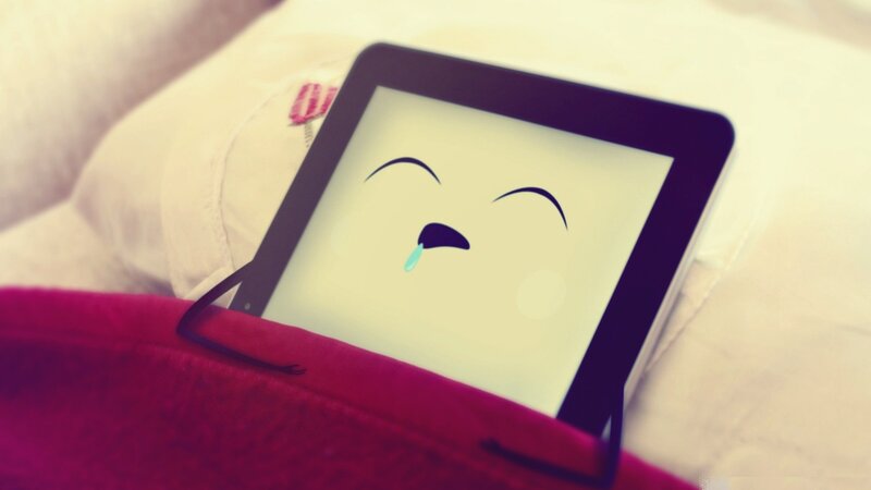 Tablet with Crying Face — White, Sad