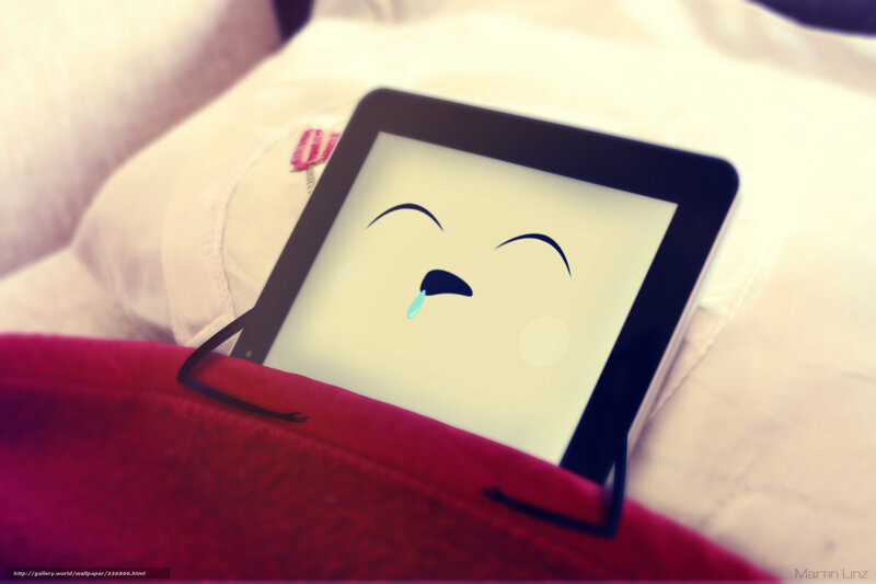 Tablet with Crying Face — White, Sleepy, Digital Art