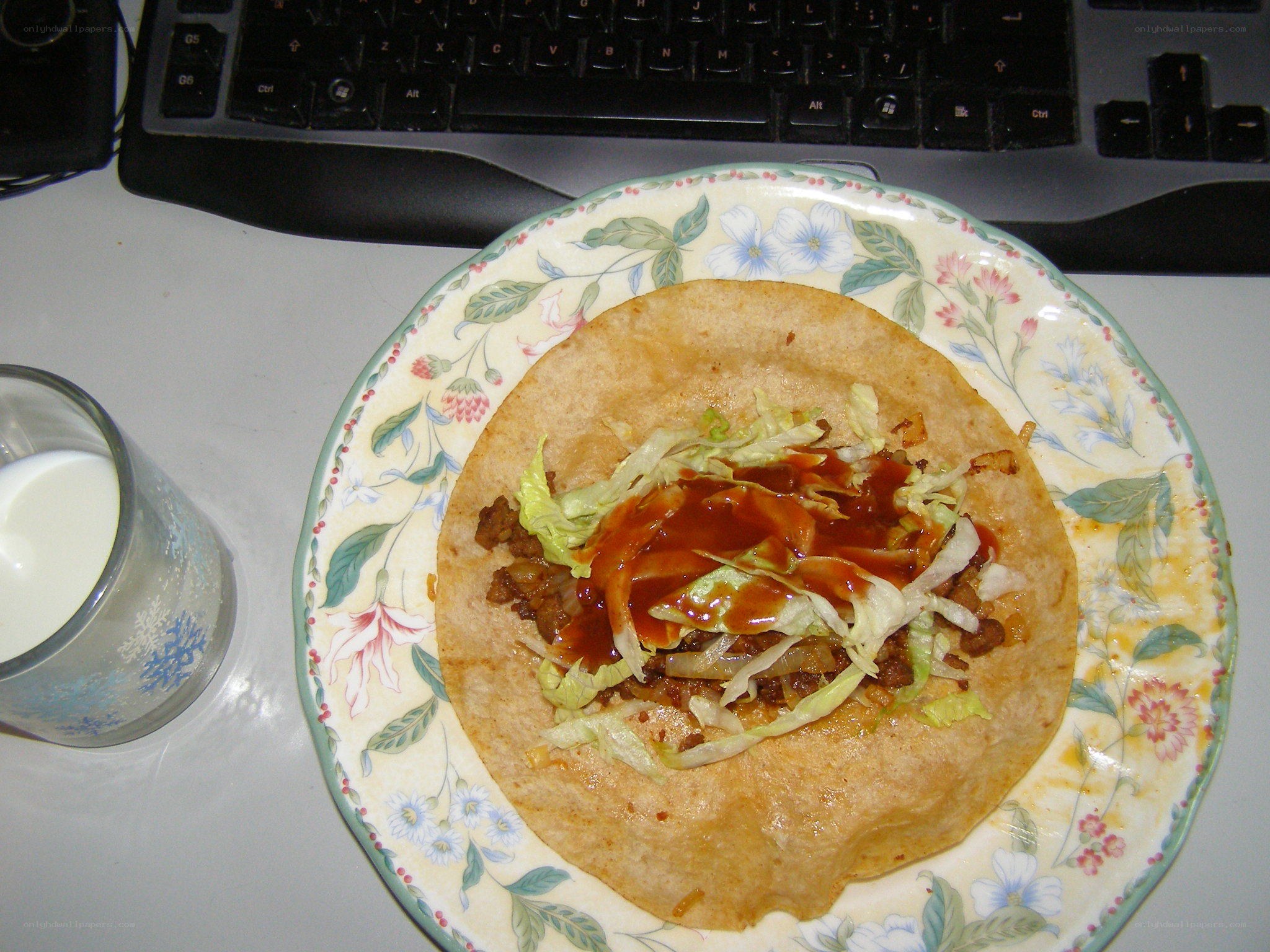 taco on floral plate