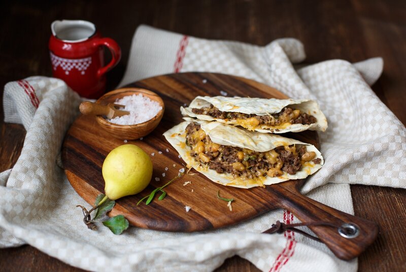 Tacos on a wooden board