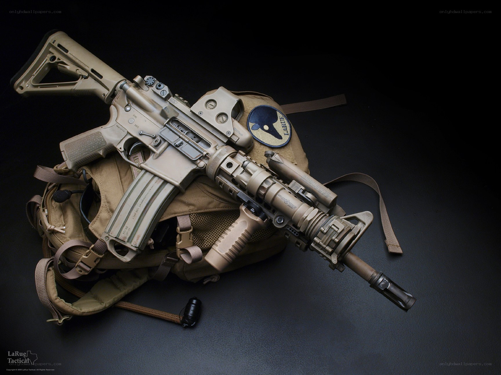 Tactical rifle on backpack