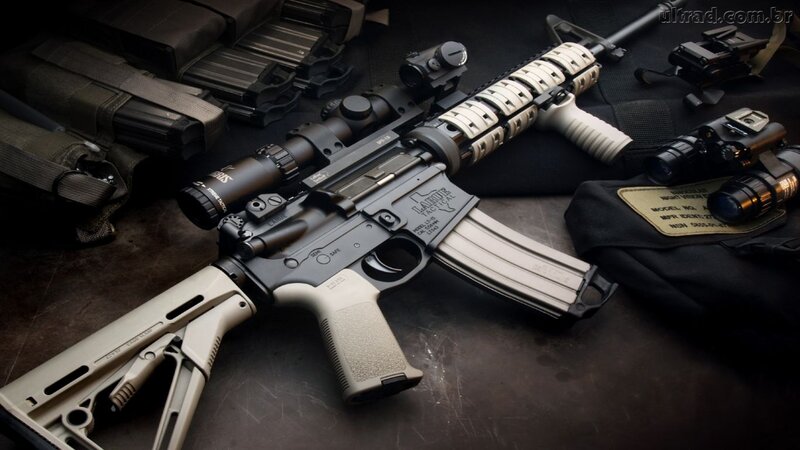 Tactical Rifle with Accessories — Black, Dramatic