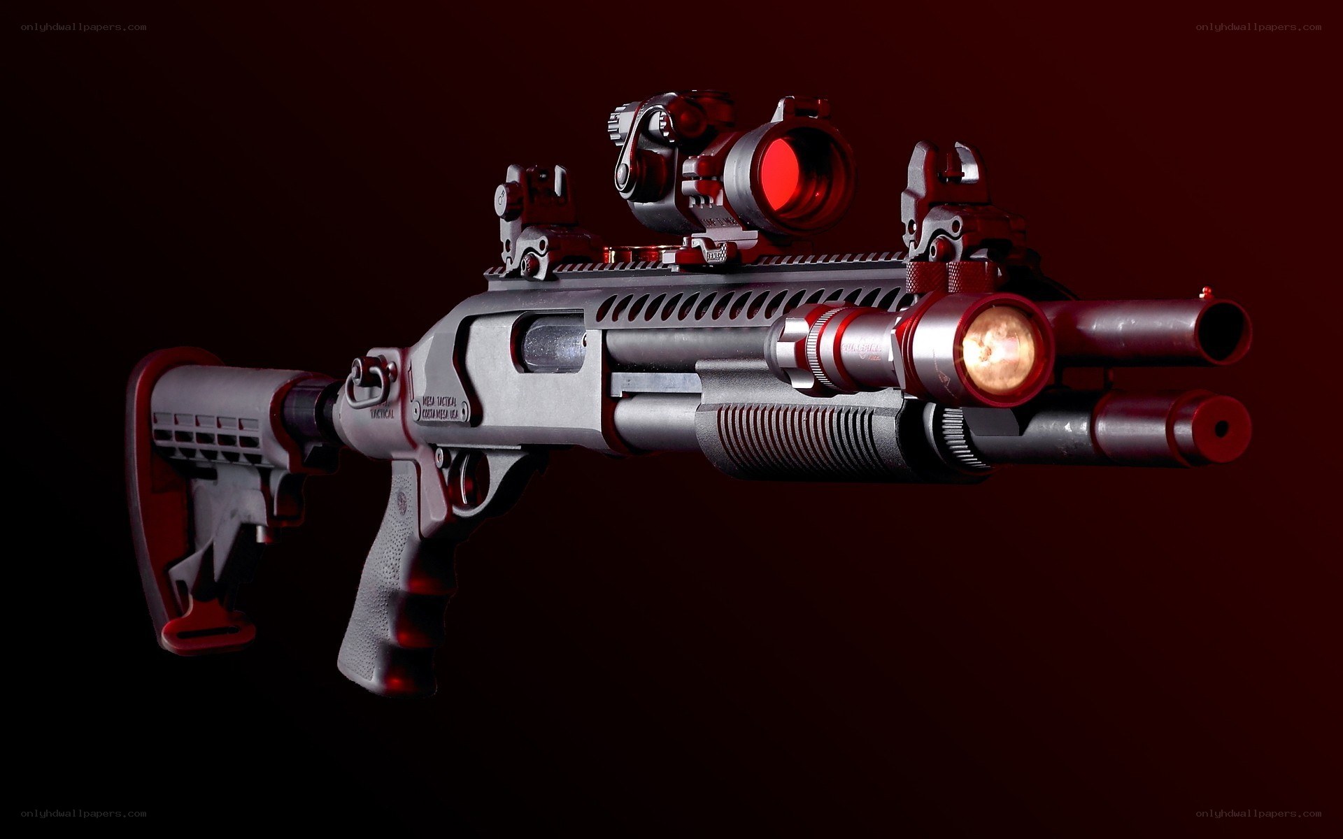 tactical shotgun with red lights