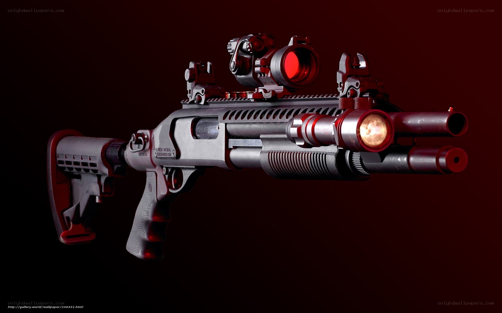 tactical shotgun with red lights
