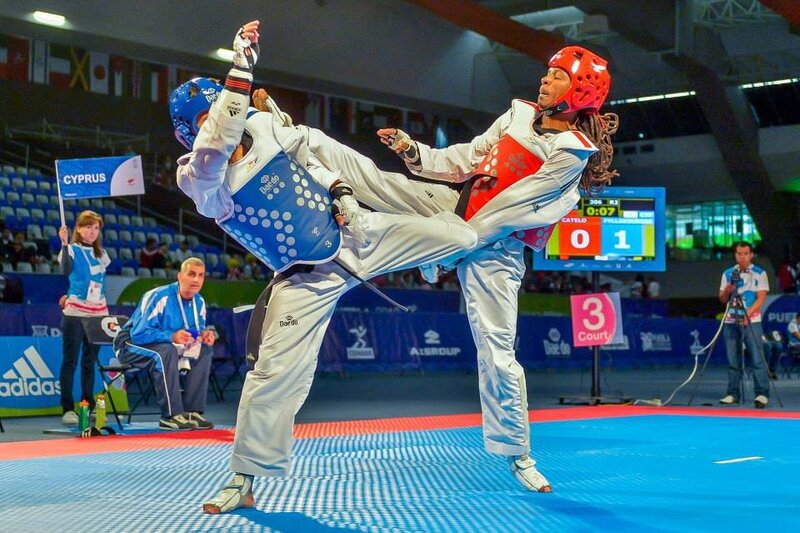 Taekwondo Athletes in Action — Blue, Intense, Photograph