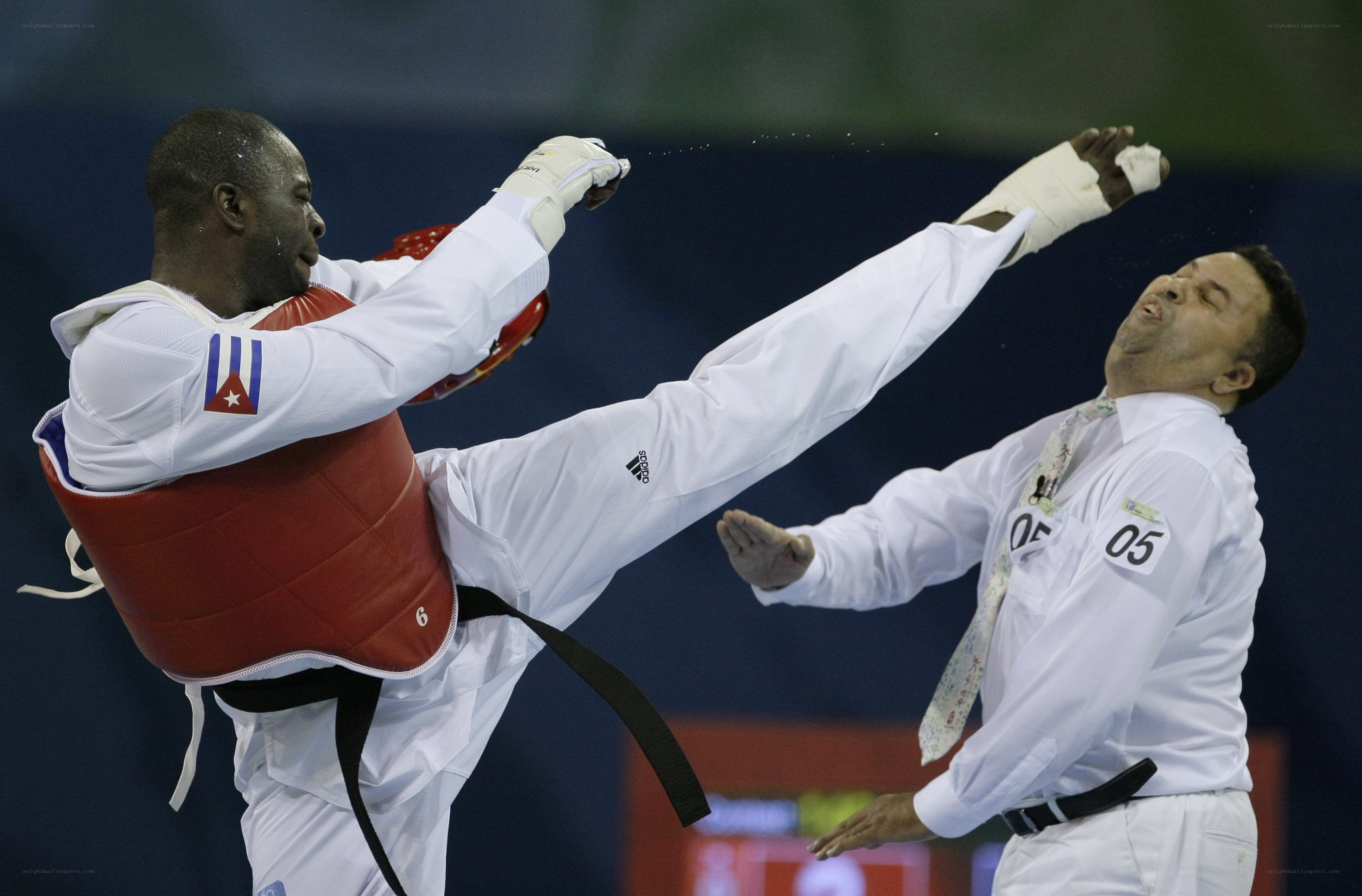Taekwondo match in action