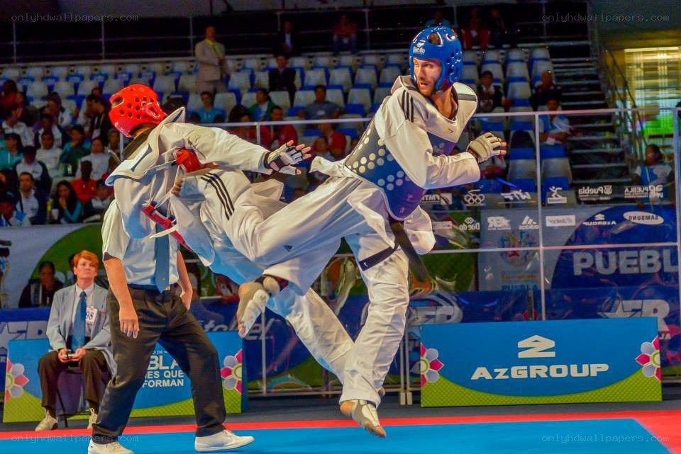Taekwondo match in progress