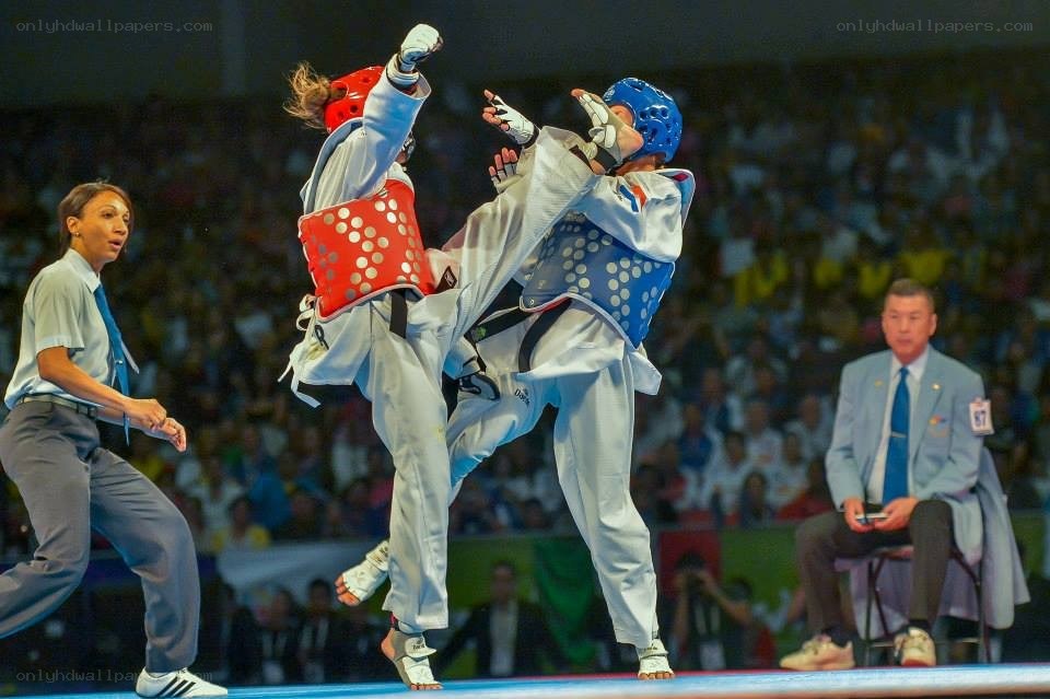 Taekwondo match in progress