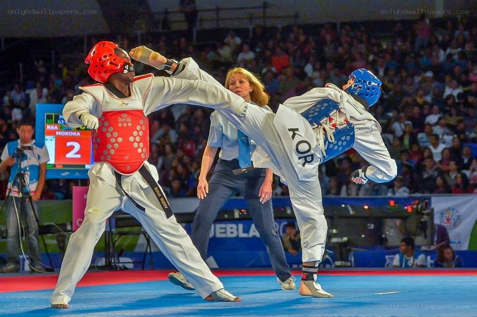 Taekwondo match in progress