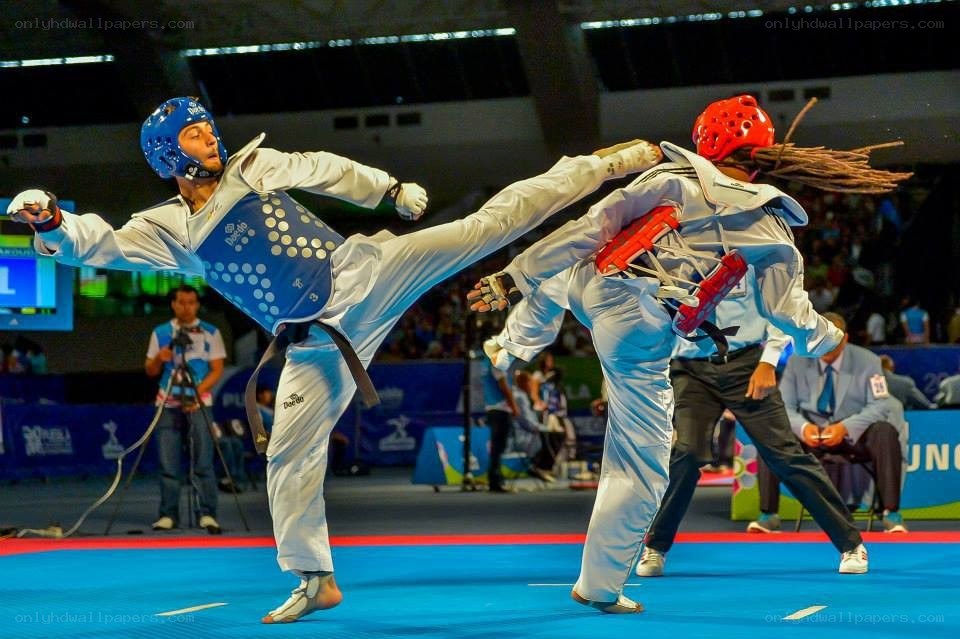 Taekwondo match in progress