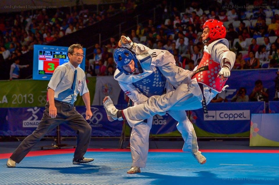 Taekwondo match in progress