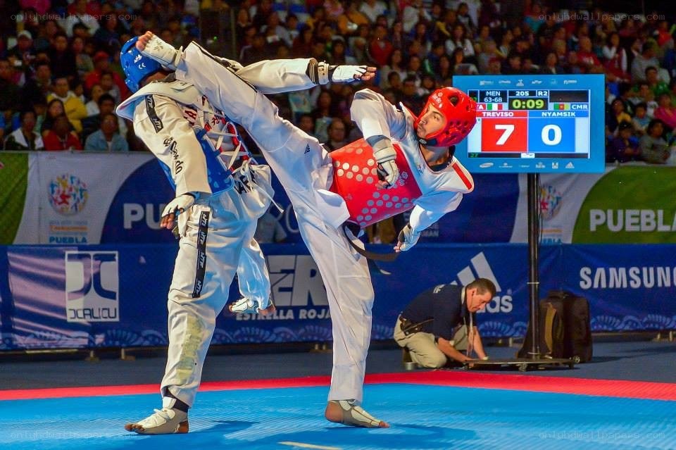 Taekwondo match in progress