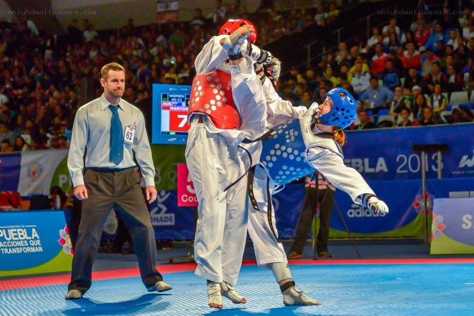 Taekwondo match in progress