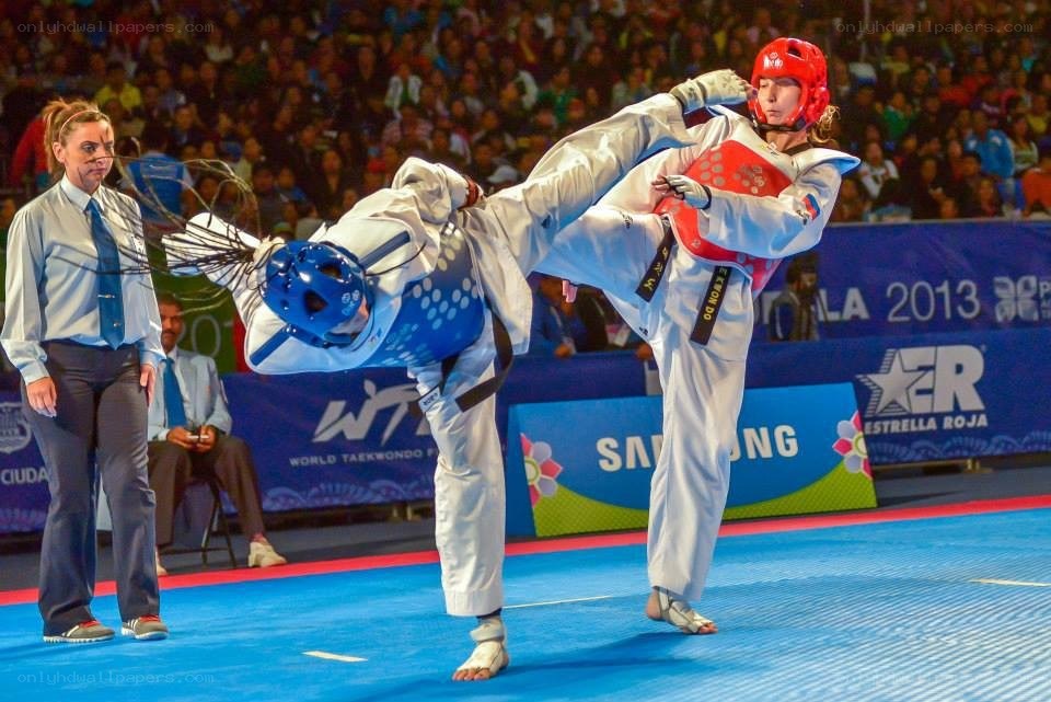 Taekwondo match in progress