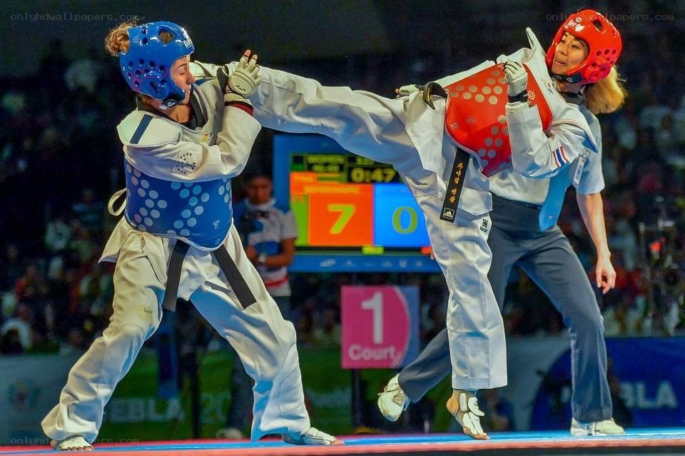 Taekwondo match in progress