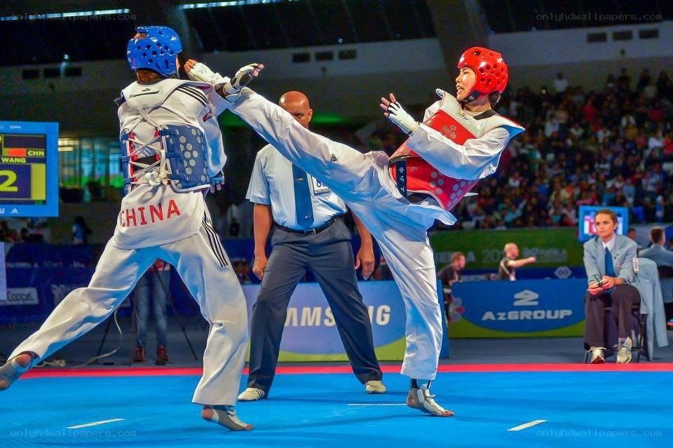 Taekwondo match in progress