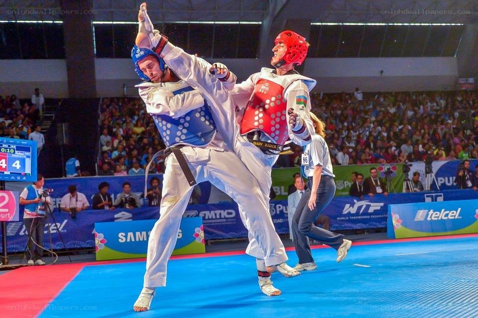 Taekwondo match in progress
