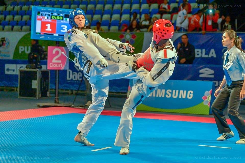 Taekwondo match in progress
