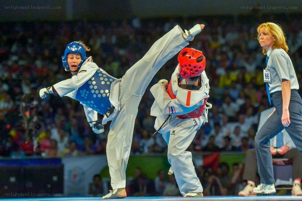 Taekwondo match in progress