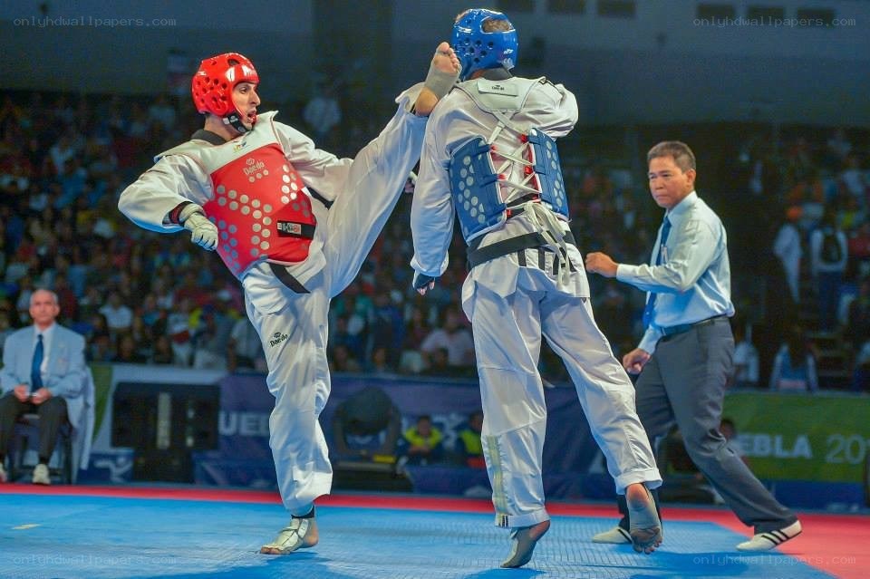Taekwondo match in progress